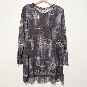 LOGO Lori Goldstein Womens Lace Trim Tunic L Lagenlook Artsy Gallery Abstract